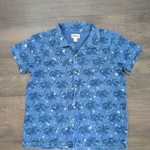 Hatley Boy's Blue Palm-Print Short Sleeve Button-Down Shirt